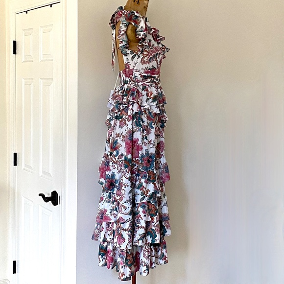 Love The Label Lillie White Print Tiered Open-Back Dress US8 NWT - Picture 9 of 12